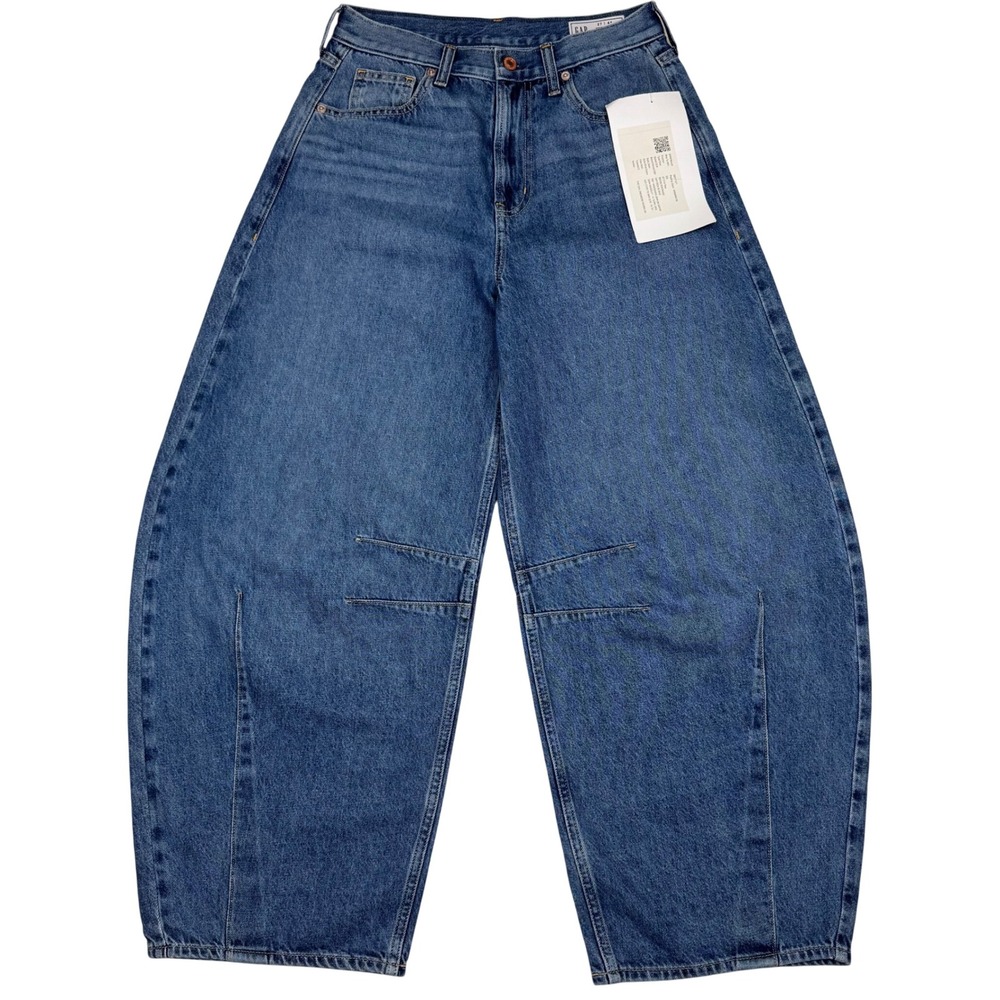GAP Horseshoe High Rise Jeans Barrel Leg Women 27 / 4 Dark Indigo NEW Sample Y2K